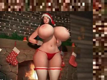 asien, groß-titten, hentai, 3d, titten, weihnachten, riesen