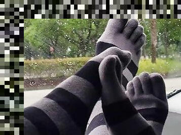 Grey and Black Toe Socks - Sock Play - Socks and Feet - TouchMySocks - Video 6