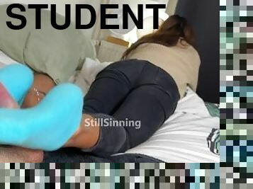 Student Girl loves CUM on her Stinky Socks ????