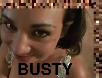 Brunette Busty Holly West blowjob hard