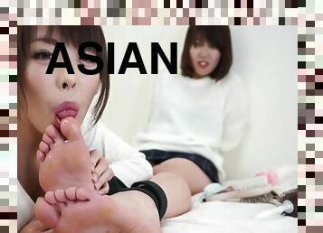 asiatisk, lesbisk, japans, fødder, fetish