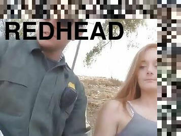 Redhead beauty rides a border guard for her freedom