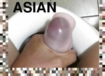 asiatisk, bading, onani, amatør, leke, creampie, cum, alene, virkelig