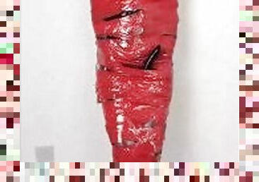 NANA Mummified with red plastic tape and then played with for orgasms