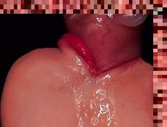 Hot blowjob with condom, then breaks it and takes all the cum in her mouth