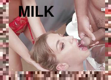 Silvia receives milk in slow motion slow motion bukkake
