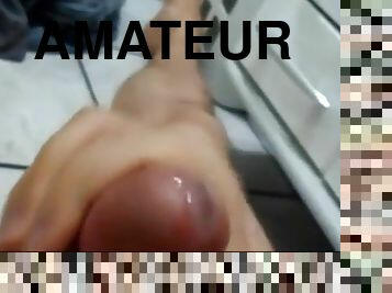 Nice masturbating in bathroom (jerk off) phimosis penis