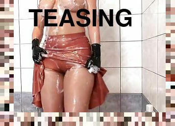 teta-grande, masturbação, divertida, rabo, latex, morena, provocando