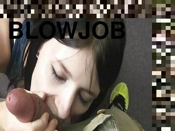 Brunette gives blowjob and gets anal sex in the office