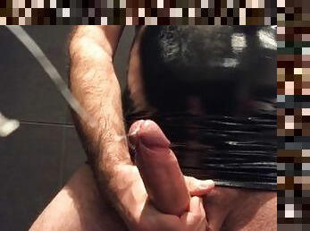 slowmotion cumshot wearing black latex