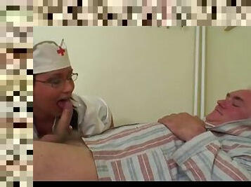 Grandpa fucks nurse although the grandmother masturbating