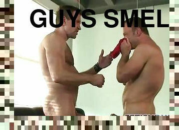 Guys smell deeply from jockstraps
