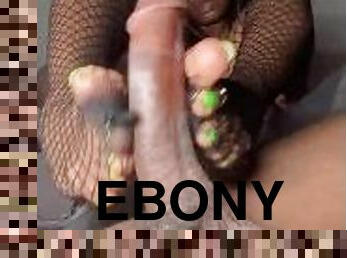 amatør, ebony, stor-pikk, føtter, strømper, fingret-pretty, fetisj, footjob, pikk, tær