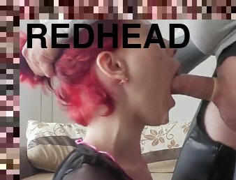 Redhead licks her ass and gets fucked while smoking