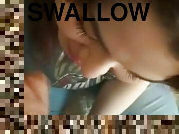 Teen first swallowing on camera