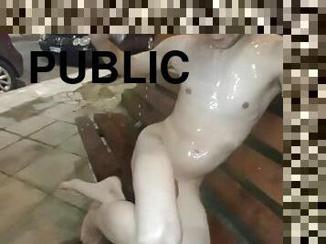 Nude piss shower in public