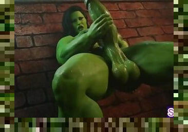 (4K) She Hulk Futa massage and masturbate his big green penis to cum 3D Hentai AnimationsP130