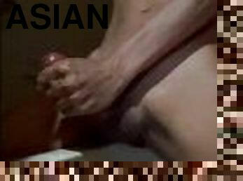 asiatisk, kæmpestor, onani, sprøjte, udløsning, bøsse, afrivning, sperm, toilet, webcam