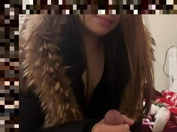 Pinay in Fur Long Jacket Sexy Blowjob