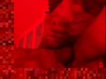 Passionately stroking my hard veiny cock under crimson lighting