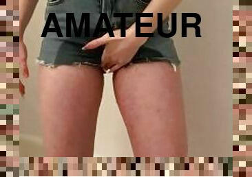 pisser, amateur, ados, solo, jeans, petits-seins