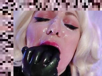 amatør, blowjob, cum, blond, dildo, fetisj, latex, gummi, suging