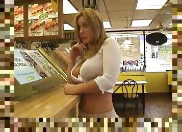 Chick flashing at restaurant and gas station
