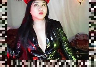 asiatisk, fetisj, latex, elskerinne, dominans, femdom