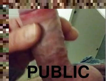 Handjob in public toilet, slow motion