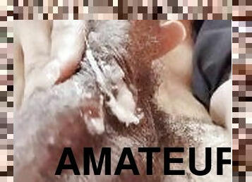 masturbation, amateur, ejaculation-sur-le-corps, ébène, énorme-bite, secousses, ejaculation, solo, boules, bite