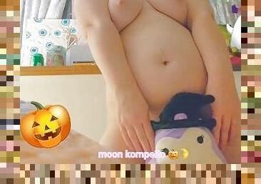 adorable halloween girl in jack skellington hoodie stripping for you