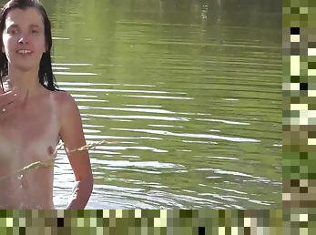 Hairy Pussy Coed ( Anas ) Likes Swimming Naked In The Lake! 10 Min