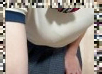 público, colegiala-schoolgirl, anal, japonés, uniforme, inserción