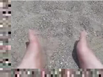 Sexy small feet toes in the sand in public