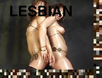 lesbijskie, pończochy, bikini, brunetka