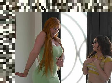 Redhead in her late 40s involves busty stepdaughter into a dirty lezzie duo