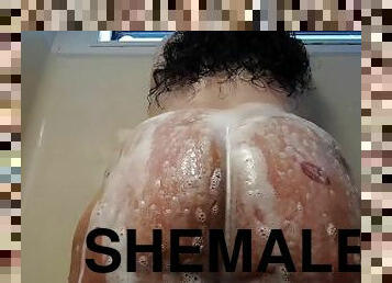 Amazing big wet shemale booty bouncing and jiggling and shaking everywhere.