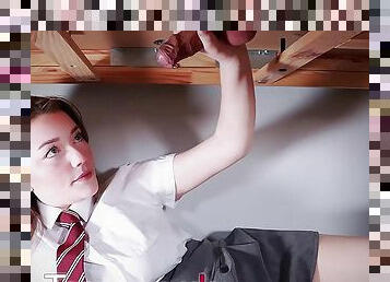 British 18 Year Old Schoolgirl Makes A Guy Cum At The Milking Table - Big tits