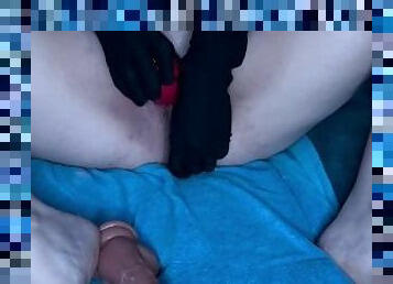 masturbación, orgasmo, amateur, anal, juguete, casero, doble, consolador, navidad, penetración