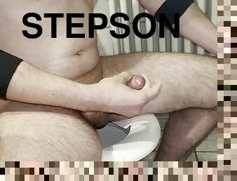 Stepson jerks off in the toilet
