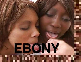 Two slender ebonies are getting naked