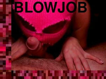 Pink mask girl sucked big dick