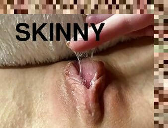 Very slimy dripping wet pussy POV. Pink meaty pussy masturbation