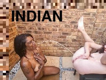 A desi Indian slut licking my white tiny pussy clean after I used her as my human toilet  outdoors