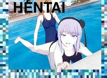 estilo-cão, hentai, piscina, 3d