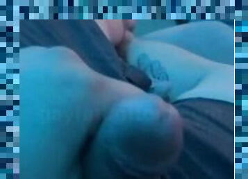 chub jerks cock while boy friend is looking the other way
