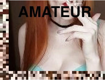 amateur, rambut-merah, fetish, solo, merokok