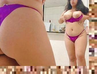 Amateur Brazilian busty has sex with a stranger while her husband is at work