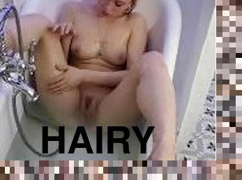 Ginger Girl Hairy Pussy Naughty Masturbates In a Bath