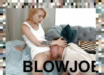 Petite blonde enjoys warm muffdiving moments before morning sex